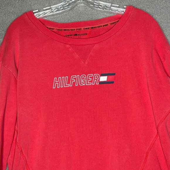 Tommy Hilfiger Sport Womens Pullover Sweatshirt M Red Cotton Graphic Front Logo - Picture 6 of 11